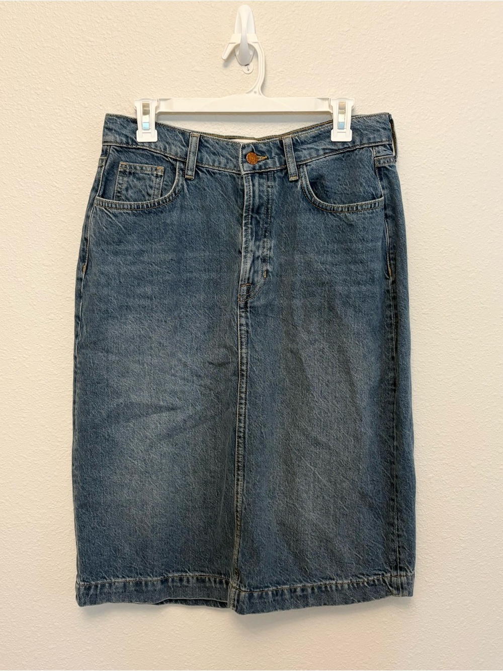 Boden Straight Denim Blue Jean Midi Skirt Boho Western Cottagecore Chic Size 8